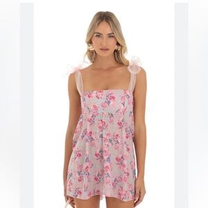 Ryleigh Floral Foiled Baby-Doll Dress in Blue and Pink